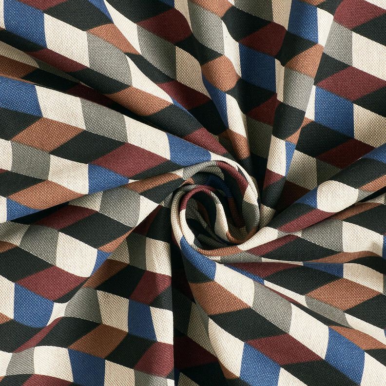 Tecido para decora&ccedil;&atilde;o Meio linho Panam&aacute; cubos minimalistas &ndash; natural/azul,  image number 3