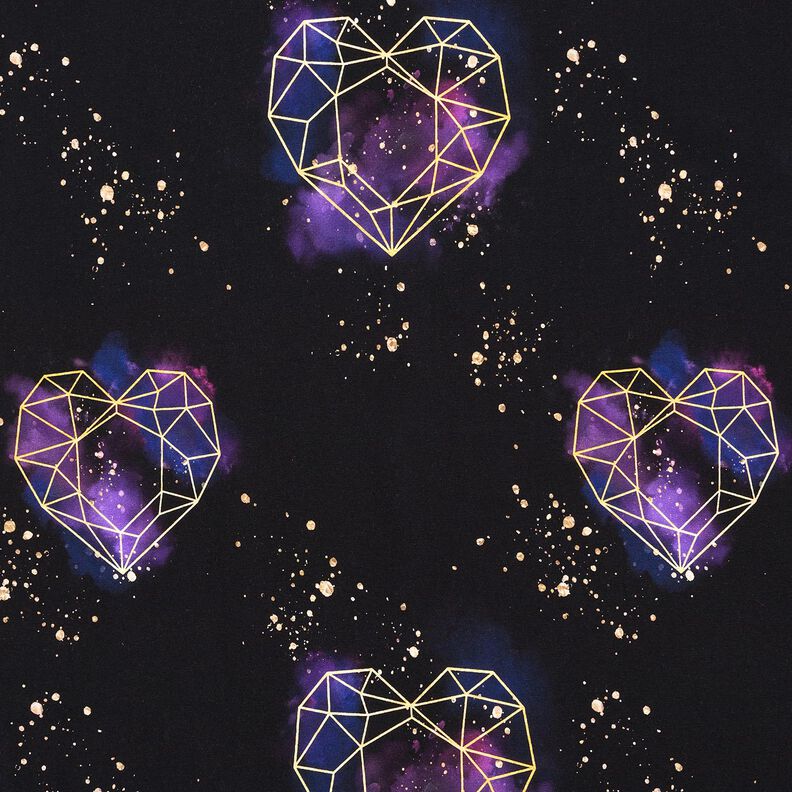 Jersey de algod&atilde;o Cora&ccedil;&otilde;es de orig&acirc;mi com salpicos dourados | Glitzerp&uuml;ppi &ndash; preto/roxo,  image number 1