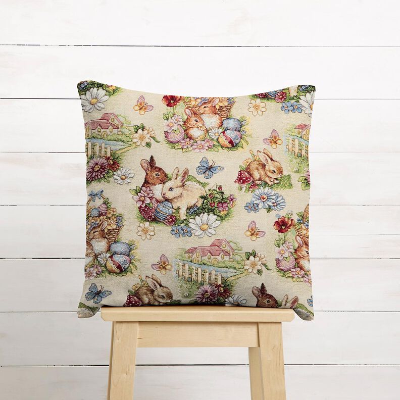 Tecido para decoração Gobelina Coelhinhos de Páscoa no jardim – bege claro/baga,  image number 6