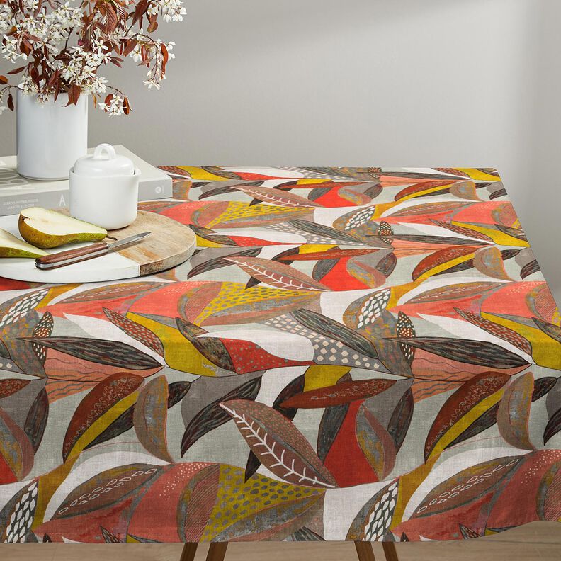 Tecido para decoração Meio linho Panamá Folhas tropicais – mostarda/terracota,  image number 6