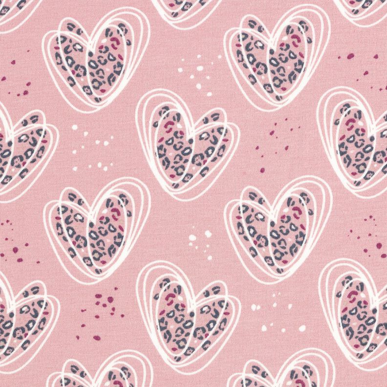 Jersey de algodão Corações Leo – rosa-velho claro,  image number 1