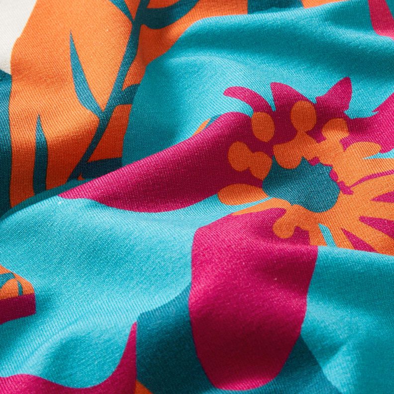 French Terry Sweat de verão Flores grandes – azul petróleo,  image number 6