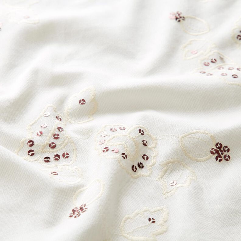 Bombazine fina bordada e com flores de lantejoulas – creme,  image number 2