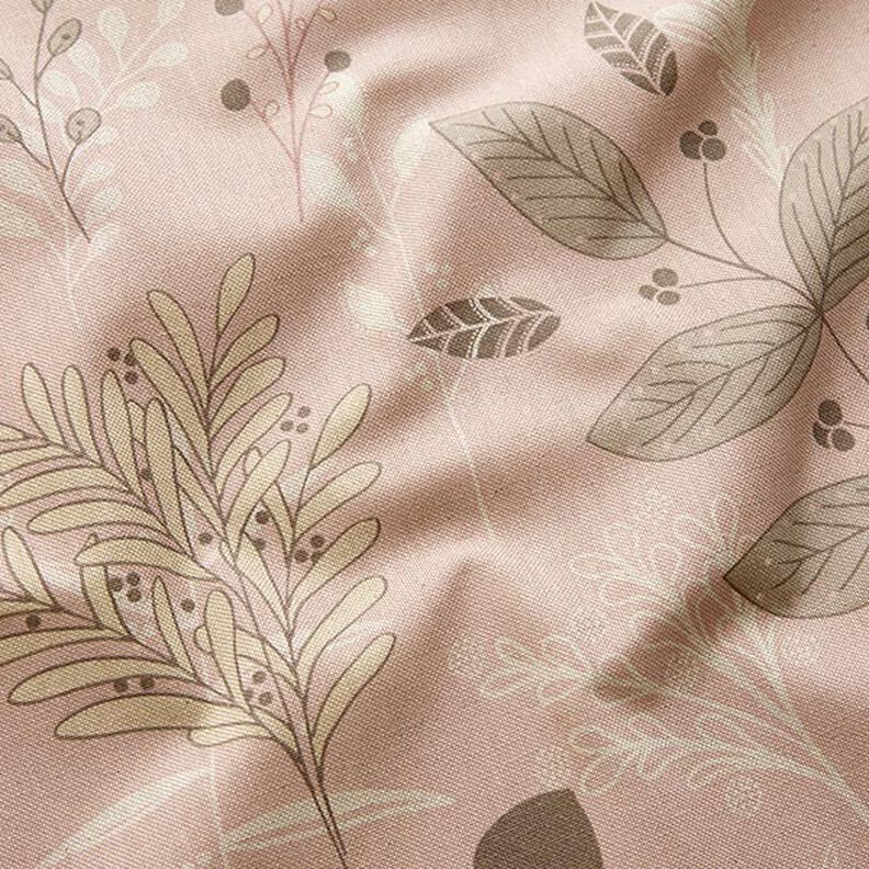 Tecido para decoração Meio linho Panamá Ramos delicados – rosa-velho claro/natural,  image number 2