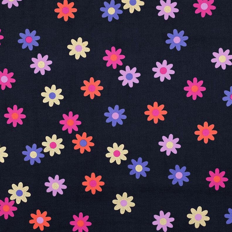 Bombazine para bebé Flores com estampado glitter | Poppy Fabrics – azul-marinho,  image number 1