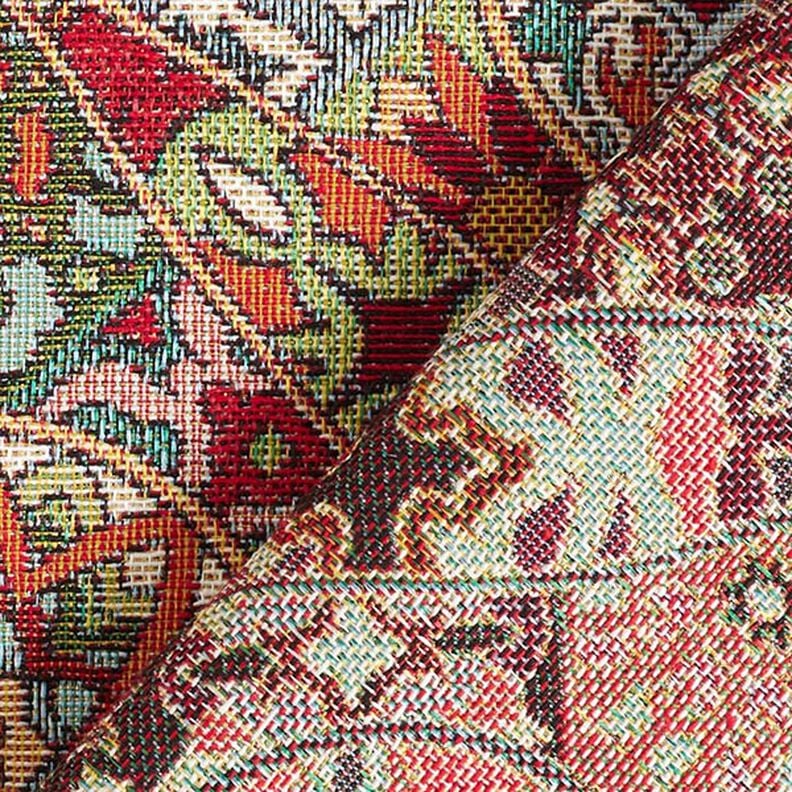 Tecido para decoração Gobelina Ornamentos entrelaçados – bege claro/carmin,  image number 4