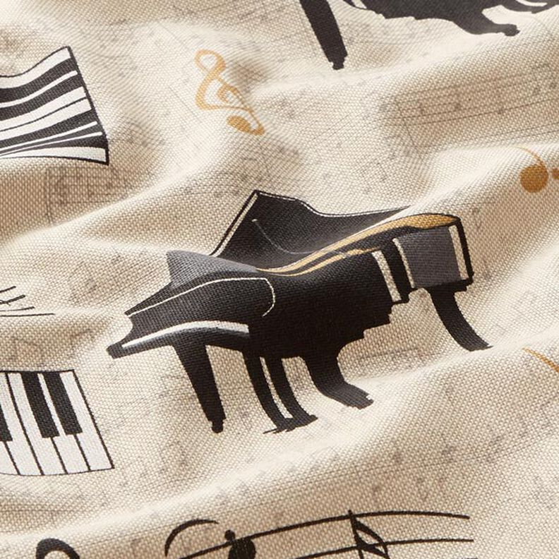 Tecido para decoração Meio linho Panamá piano de cauda e partituras – natural/preto,  image number 2