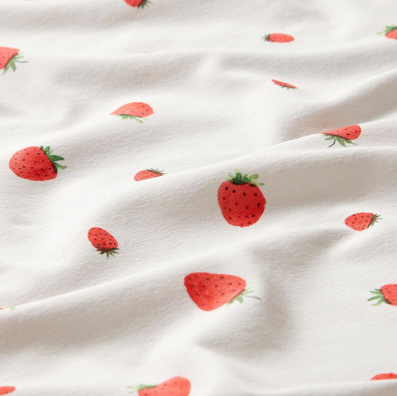 GOTS Jersey de algod&atilde;o Aguarela Morangos Impress&atilde;o Digital &ndash; marfim,  image number 2