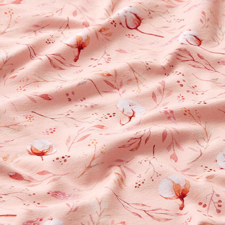 Jersey de algodão Plantas de algodão no prado de flores Impressão Digital – salmão,  image number 2