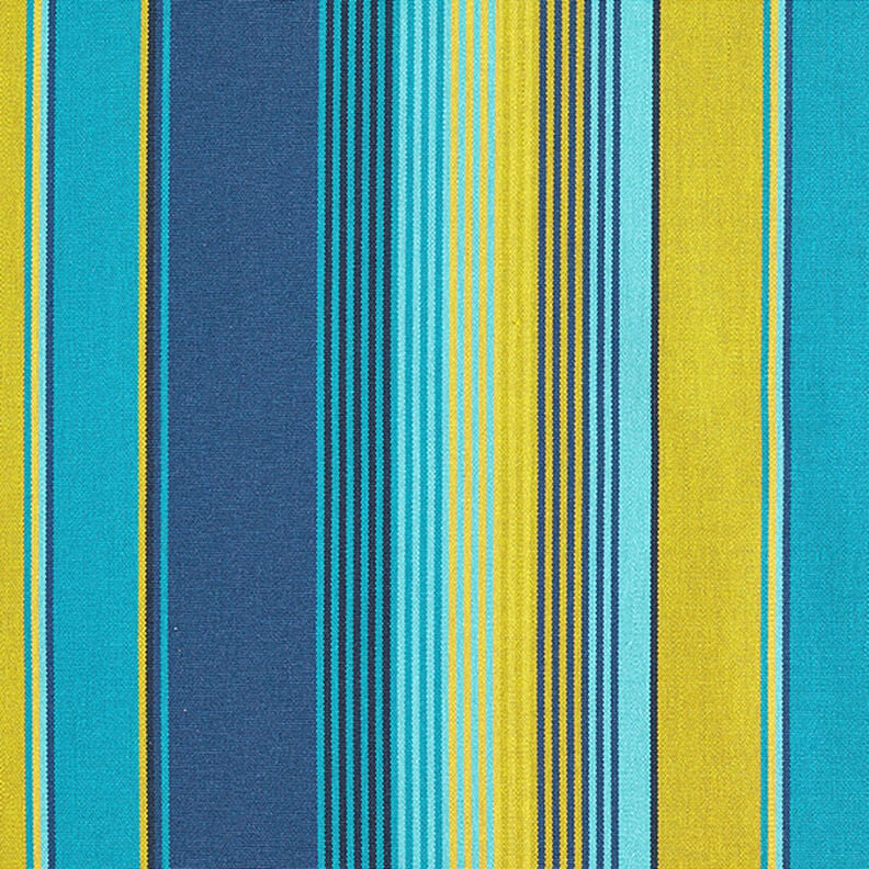 Tecido para exteriores Lona Riscas – azul/mostarda,  image number 1