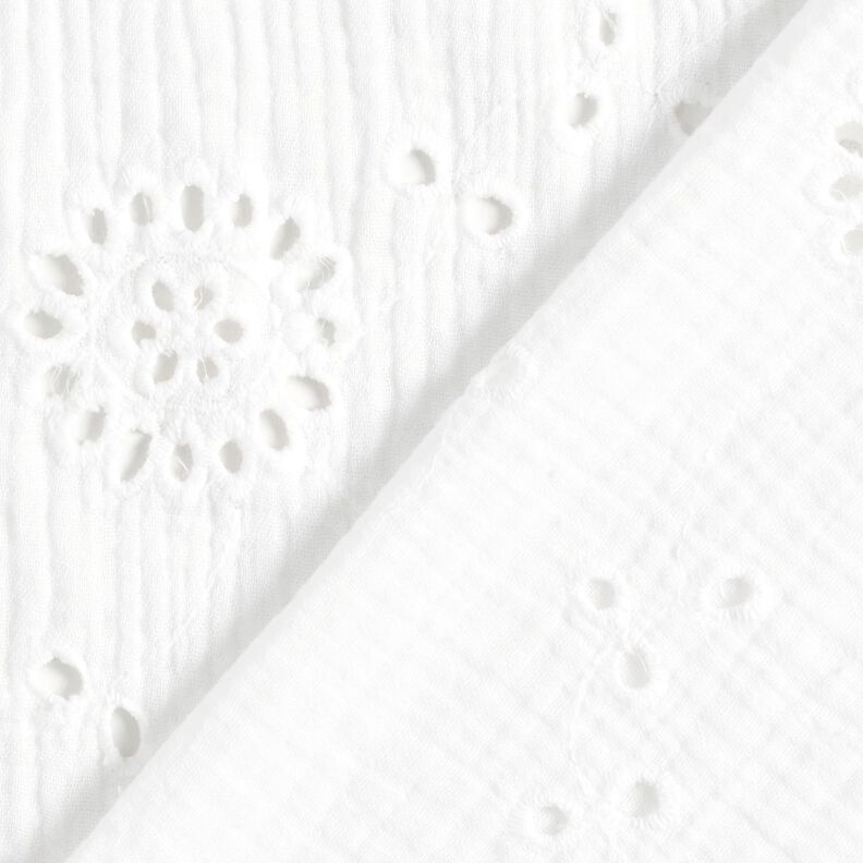Musselina/ Tecido plissado duplo Bordado inglês Flores – branco,  image number 4