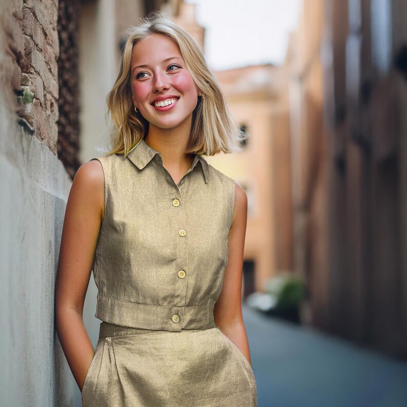 Popelina de algodão adornado com película Liso – ouro metálico,  image number 4