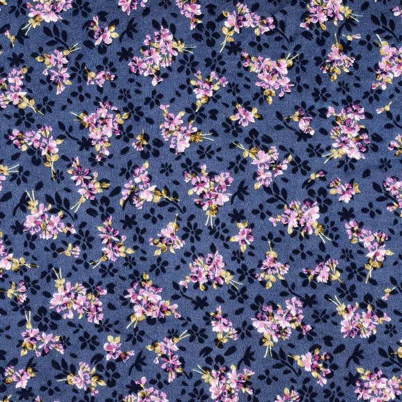 Cetim Stretch Jacquard Ramos de flores – azul-marinho,  image number 1