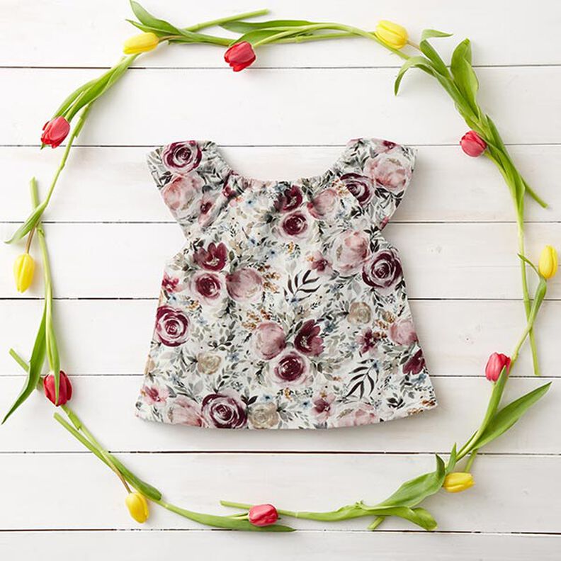 Musselina/ Tecido plissado duplo Rosas aguarela Impressão Digital – branco,  image number 7