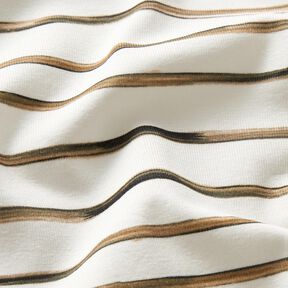 Jersey de algodão Riscas largas em aguarela Impressão Digital – marfim/castanho escuro | Retalho 50cm, 