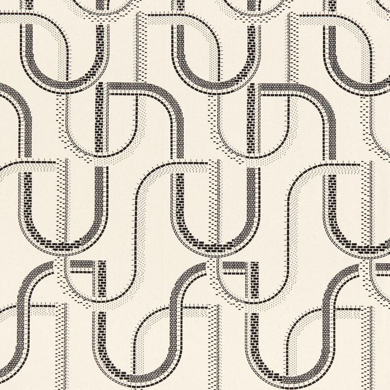 Tecido para decoração Meio linho Panamá Linhas artísticas – natural/preto,  image number 1