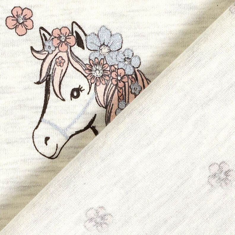 Jersey de algodão Brilho Cavalos e florzinhas – natural/prateado,  image number 4