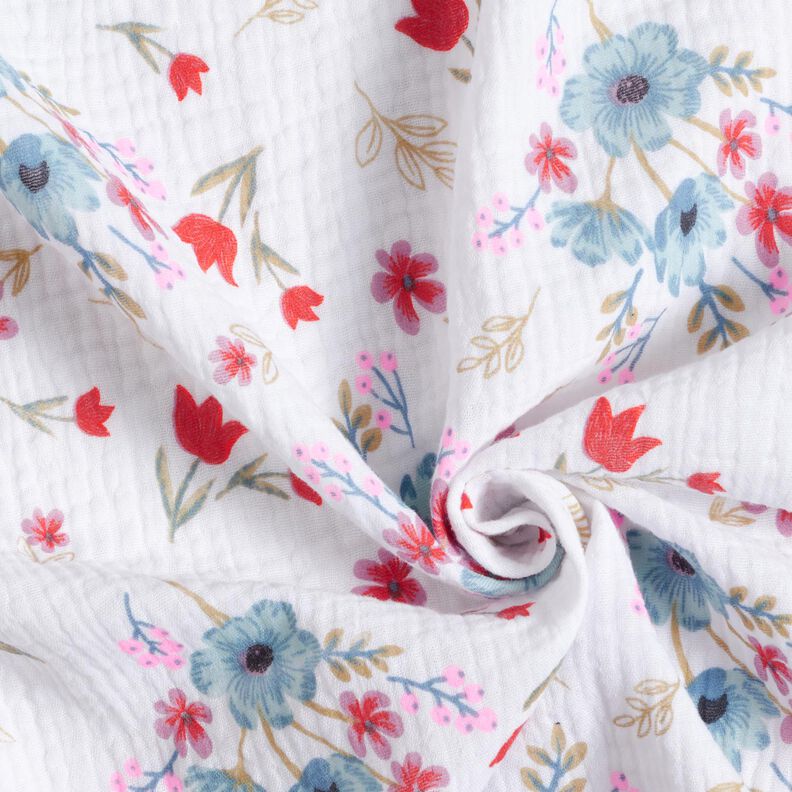 Musselina/ Tecido plissado duplo Flores da primavera com t&uacute;lipas &ndash; branco/laranja,  image number 3