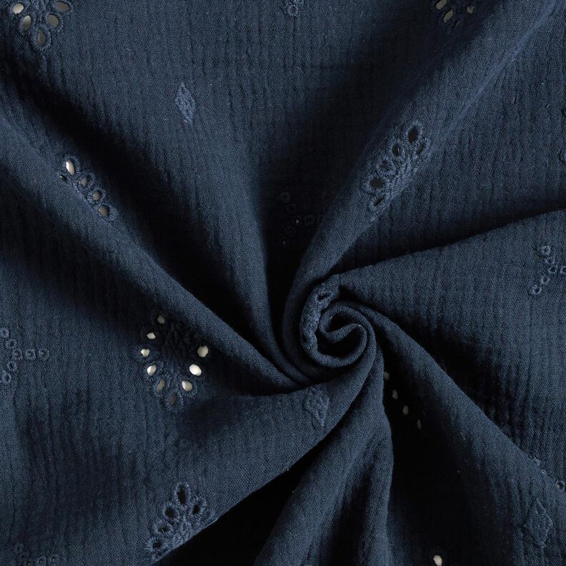 Musselina/ Tecido plissado duplo Bordado inglês Losango – azul-marinho,  image number 3