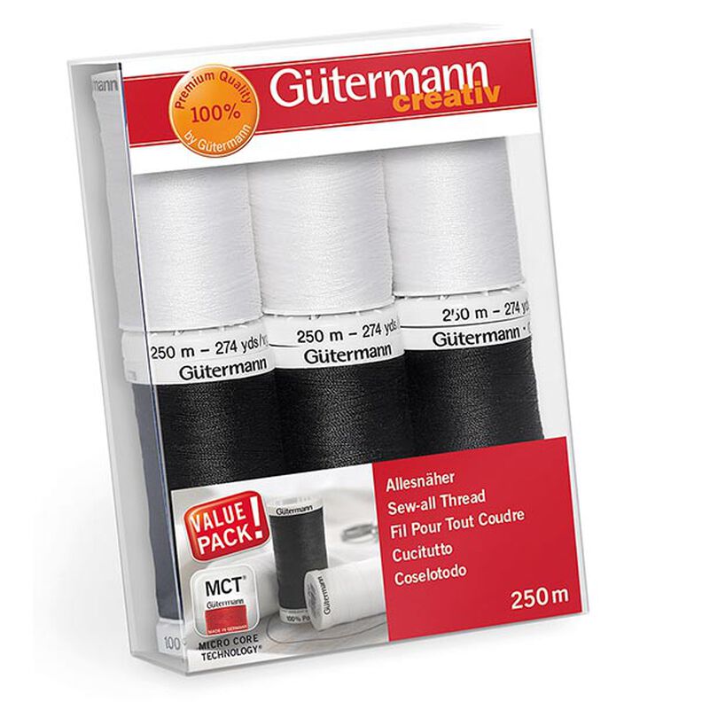 Kit de linhas de coser, Fio cose-tudo [ 250m | 6 Unidade ] | Gütermann creativ – preto/branco,  image number 1