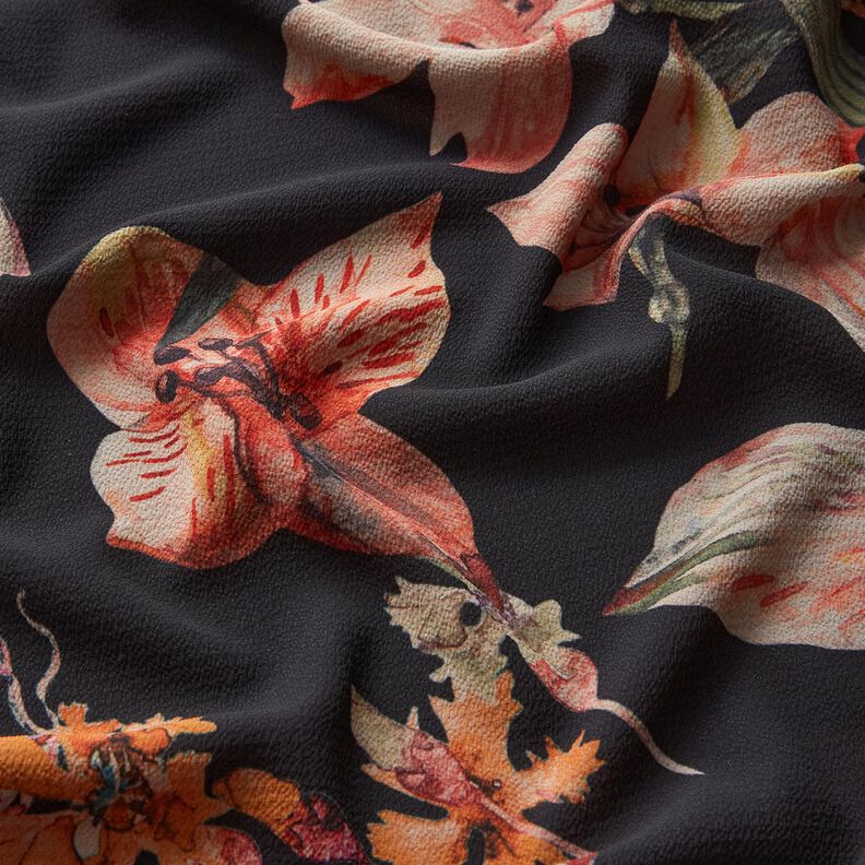 Crepe Chiffon Pintura floral – preto,  image number 2
