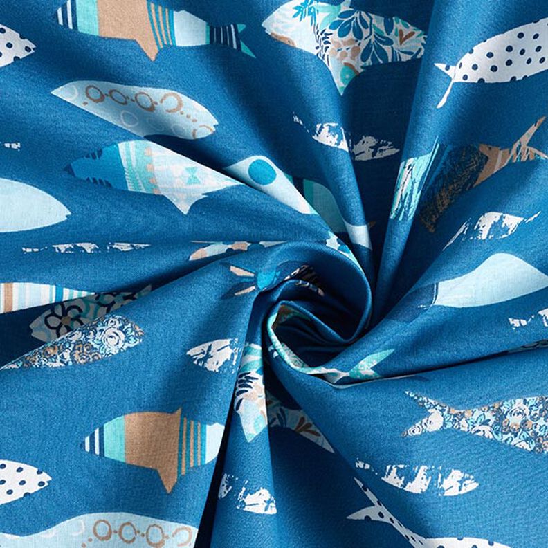 Tecido de algodão Cretone Peixes abstratos – azul,  image number 3