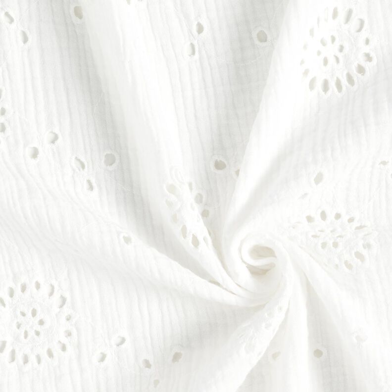 Musselina/ Tecido plissado duplo Bordado inglês Flores – branco,  image number 3