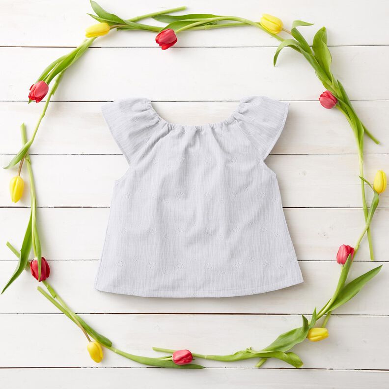 Musselina/ Tecido plissado duplo Bordado inglês Gavinhas florais – branco,  image number 6