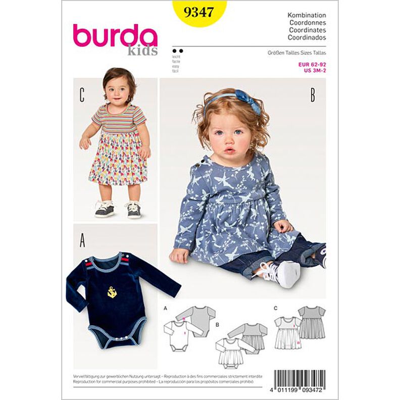 Vestido para bebé | Body, Burda 9347 | 62 - 92,  image number 1