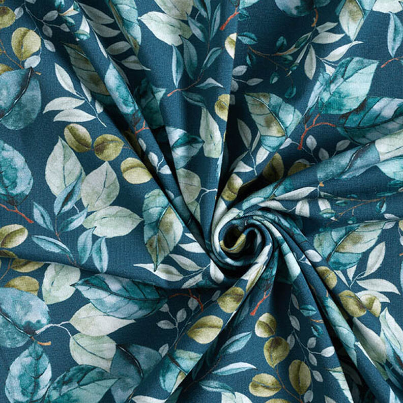 Jersey de algodão Folhas de eucalipto Impressão Digital – azul petróleo,  image number 3