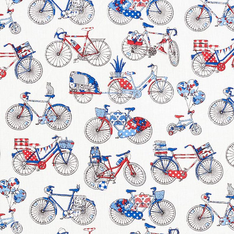 Tecido de algodão Cretone Bicicletas retro – branco/azul,  image number 1