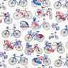 Tecido de algodão Cretone Bicicletas retro – branco/azul,  thumbnail number 1