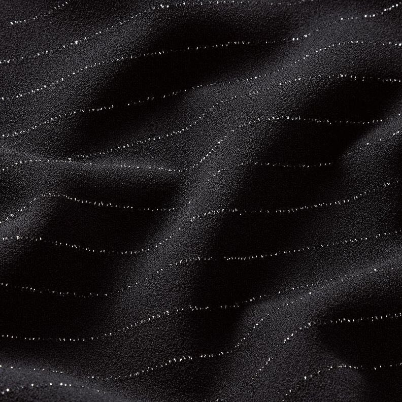 Tecido para calças stretch Riscas de giz brilho – preto/prata metálica,  image number 2