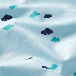 GOTS Popelina de algodão Look Rabiscos Nuvens | Tula – azul claro, 