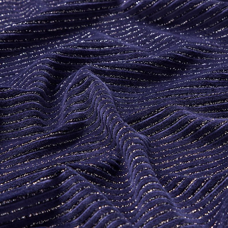 Tecido aveludado Nicki Riscas brilho – azul-marinho/prata metálica,  image number 2