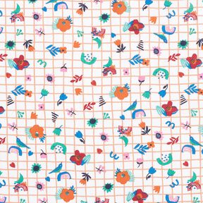 Tecido de algodão Cretone Xadrez com flores – branco/hortelã-pimenta, 