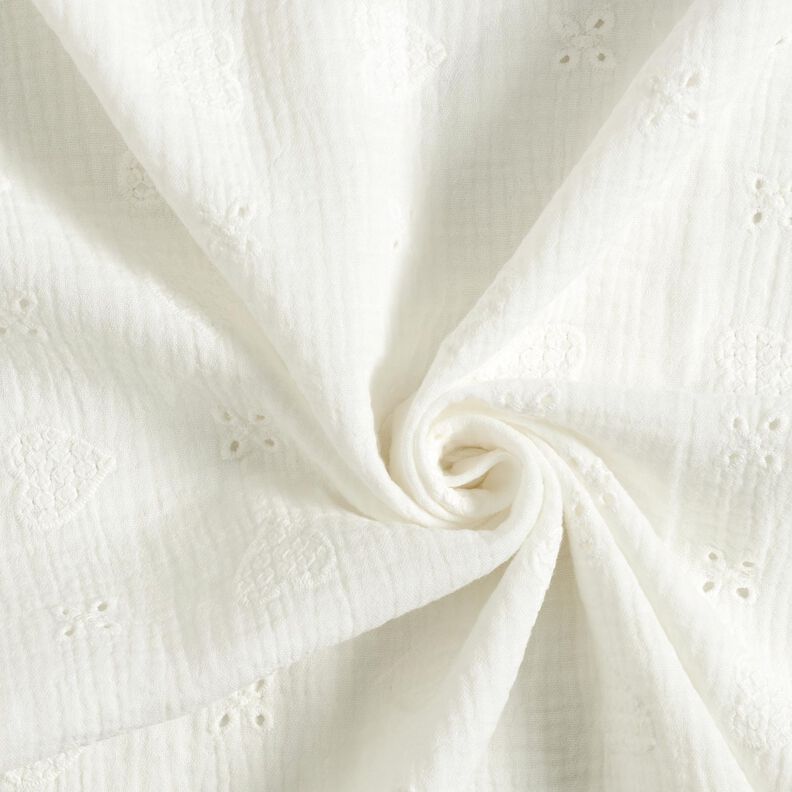 Musselina/ Tecido plissado duplo Bordado inglês Corações – branco sujo,  image number 3