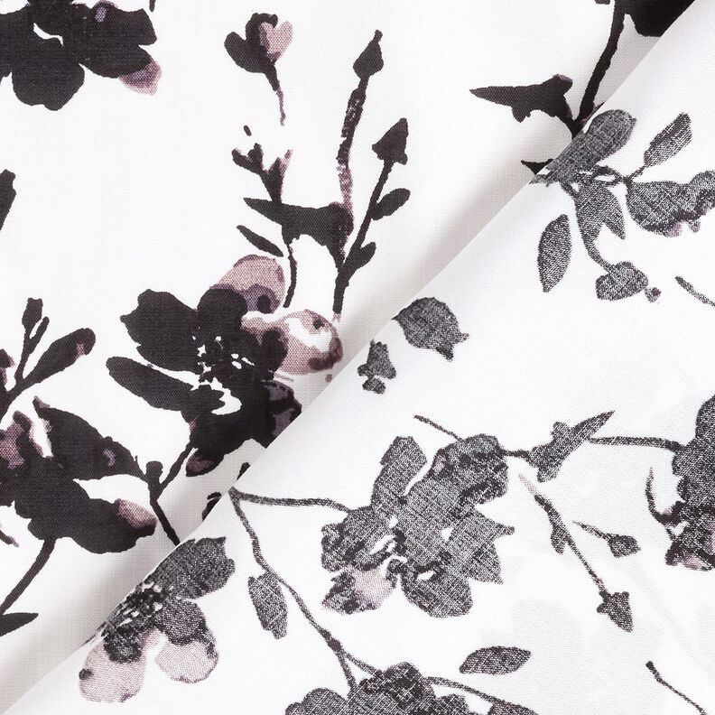 Tecido de viscose Estampado floral abstrato – branco/preto,  image number 4