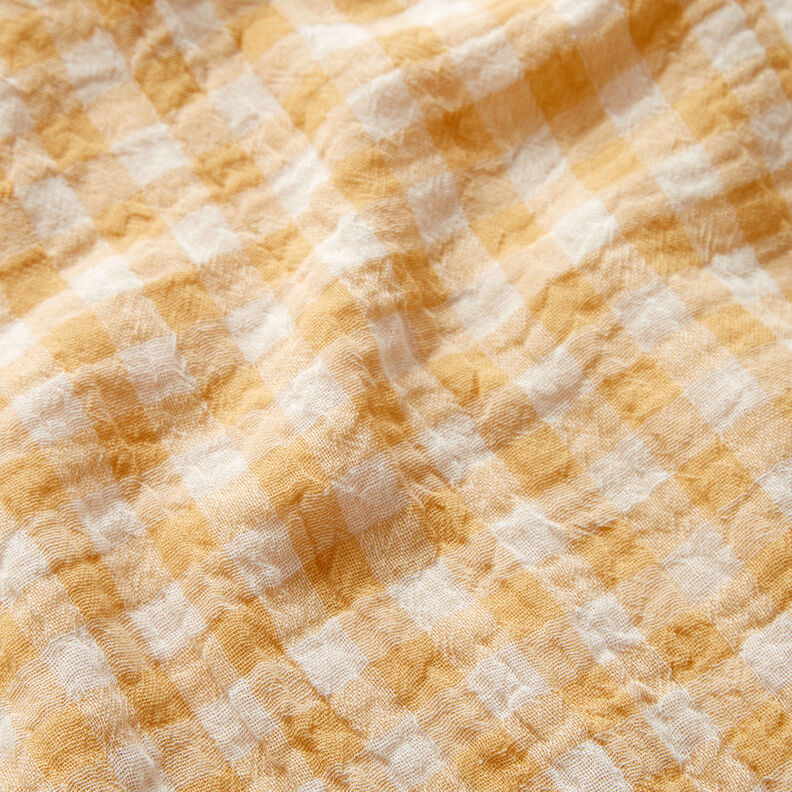 Musselina/ Tecido plissado duplo Xadrez Vichy com fio tingido – ouro velho/branco,  image number 3