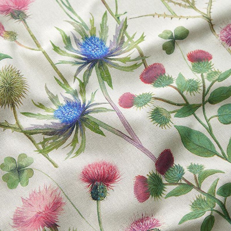 Tecido para decoração Meio linho Panamá Cardos – verde-pinheiro/natural,  image number 2