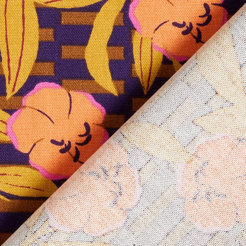 Tecido para decoração Meio linho Panamá Flores multicor – beringela/laranja-claro,  image number 4