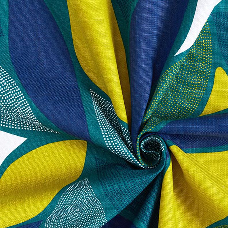 Tecido para decoração Panamá Folhas coloridas – azul petróleo,  image number 3