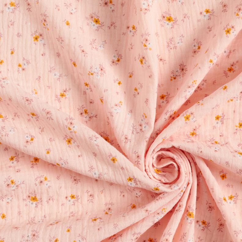 Musselina/ Tecido plissado duplo Flores românticas – rosé,  image number 3