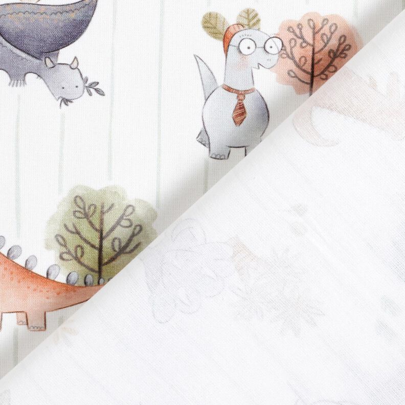 Popelina de algodão Dinossauros e riscas Impressão Digital – branco/verde amarelado,  image number 4