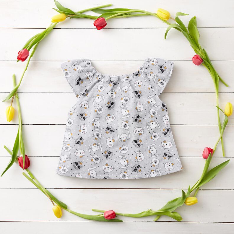 Popelina de algodão Animais com coroas – cinzento claro,  image number 6