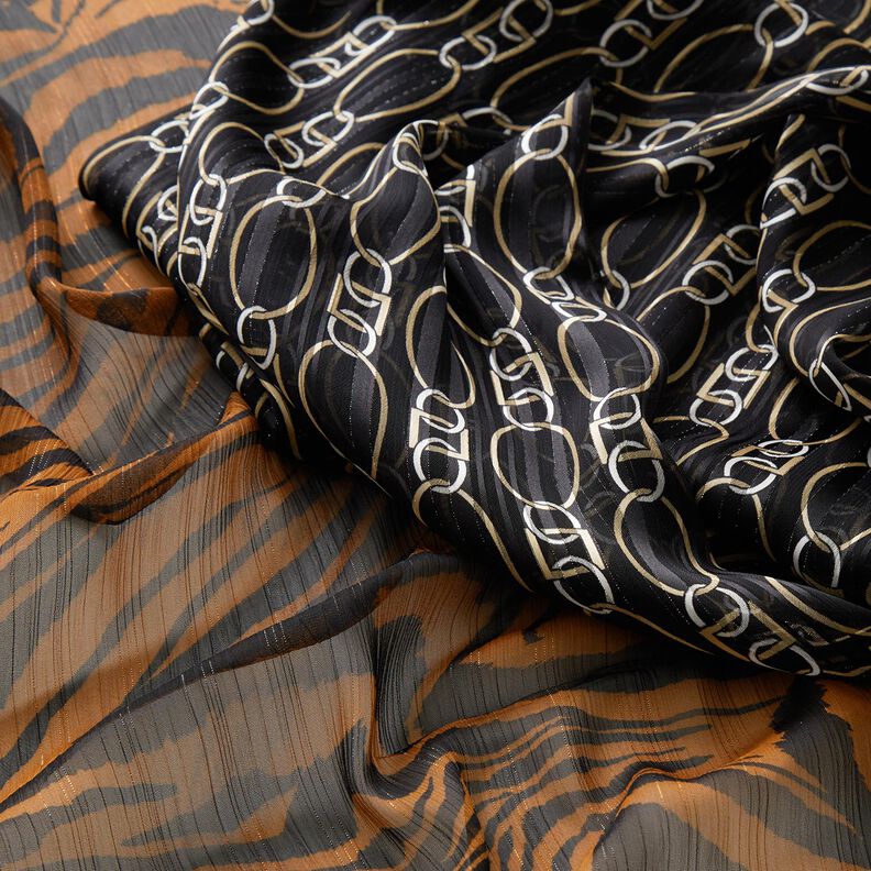 Chiffon com riscas de giz brilhantes Estampado tigre – preto/cobre,  image number 5