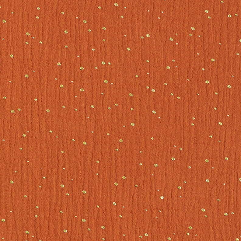 Algodão Musselina Sarapintas douradas espalhadas – terracota/dourado,  image number 1