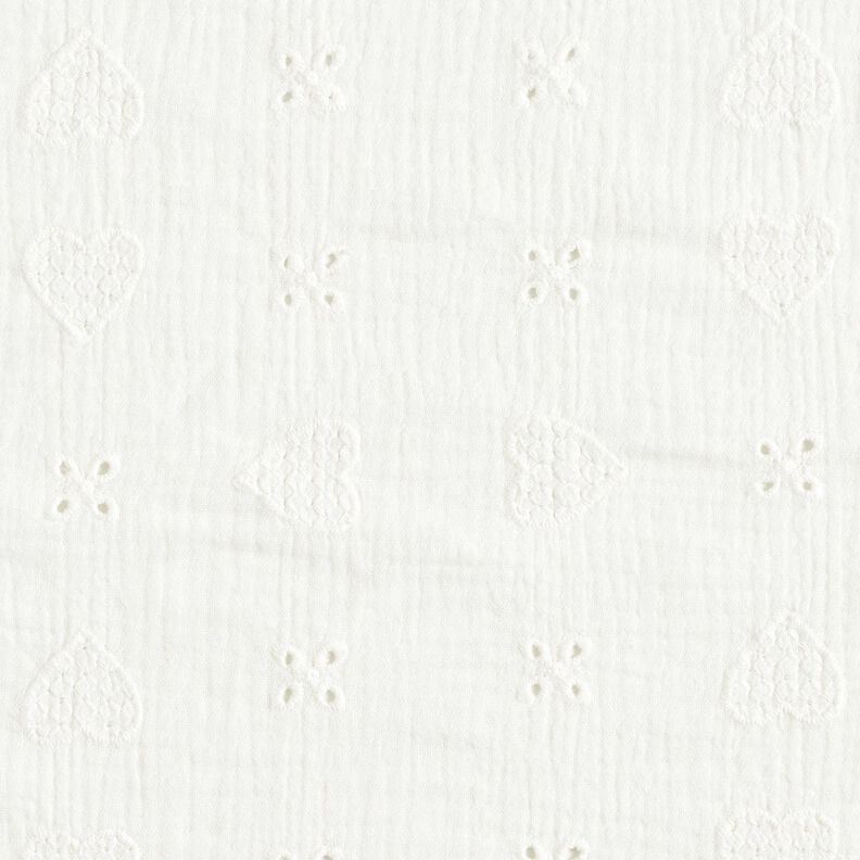 Musselina/ Tecido plissado duplo Bordado inglês Corações – branco sujo,  image number 1
