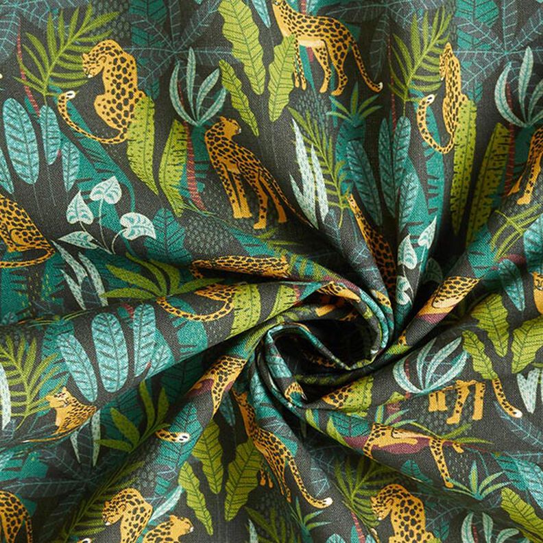Tecido para decoração Popelina de algodão Leopardos na selva – verde/amarelo,  image number 3