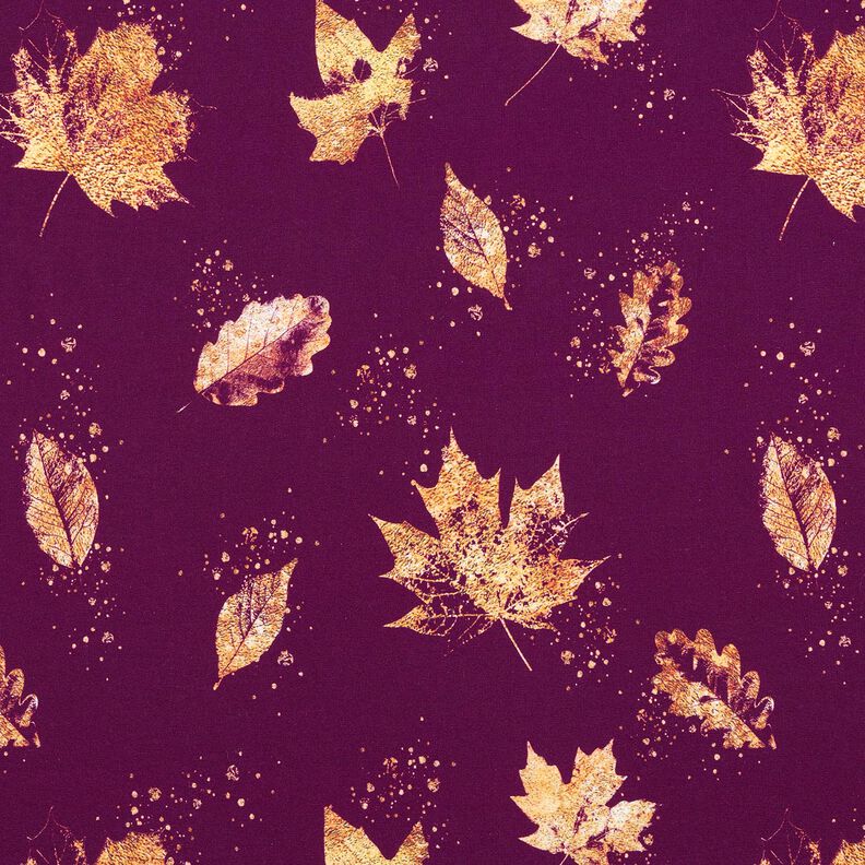 French Terry Folhas douradas de outono | Glitzerpüppi – uva/dourado,  image number 1